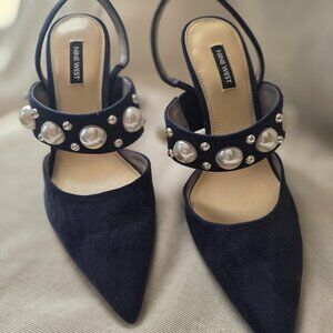 Nine West Debut Dress Slingback Pumps Navy Blue